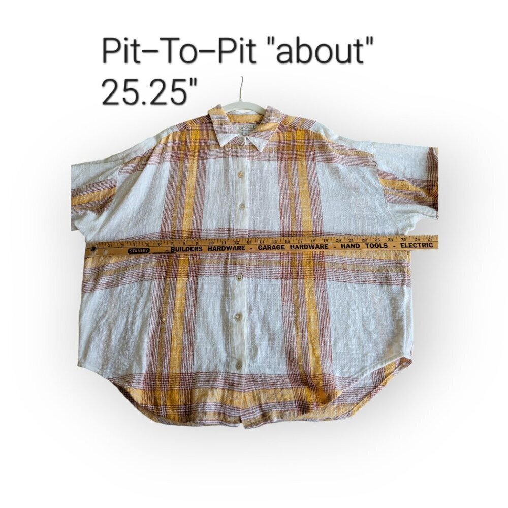 L*Space Isle Sun Plaid Button-Up Shirt Cream Orange S – Relaxed Summer Beach Sty - Picture 7 of 11